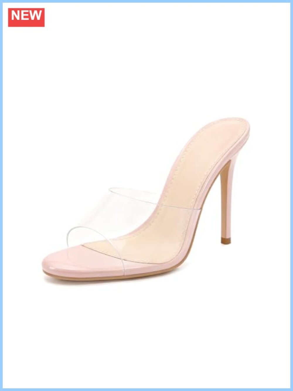 Clear PVC Open Toe Stiletto Heel Slide Sandals Slip On Dressy Mules